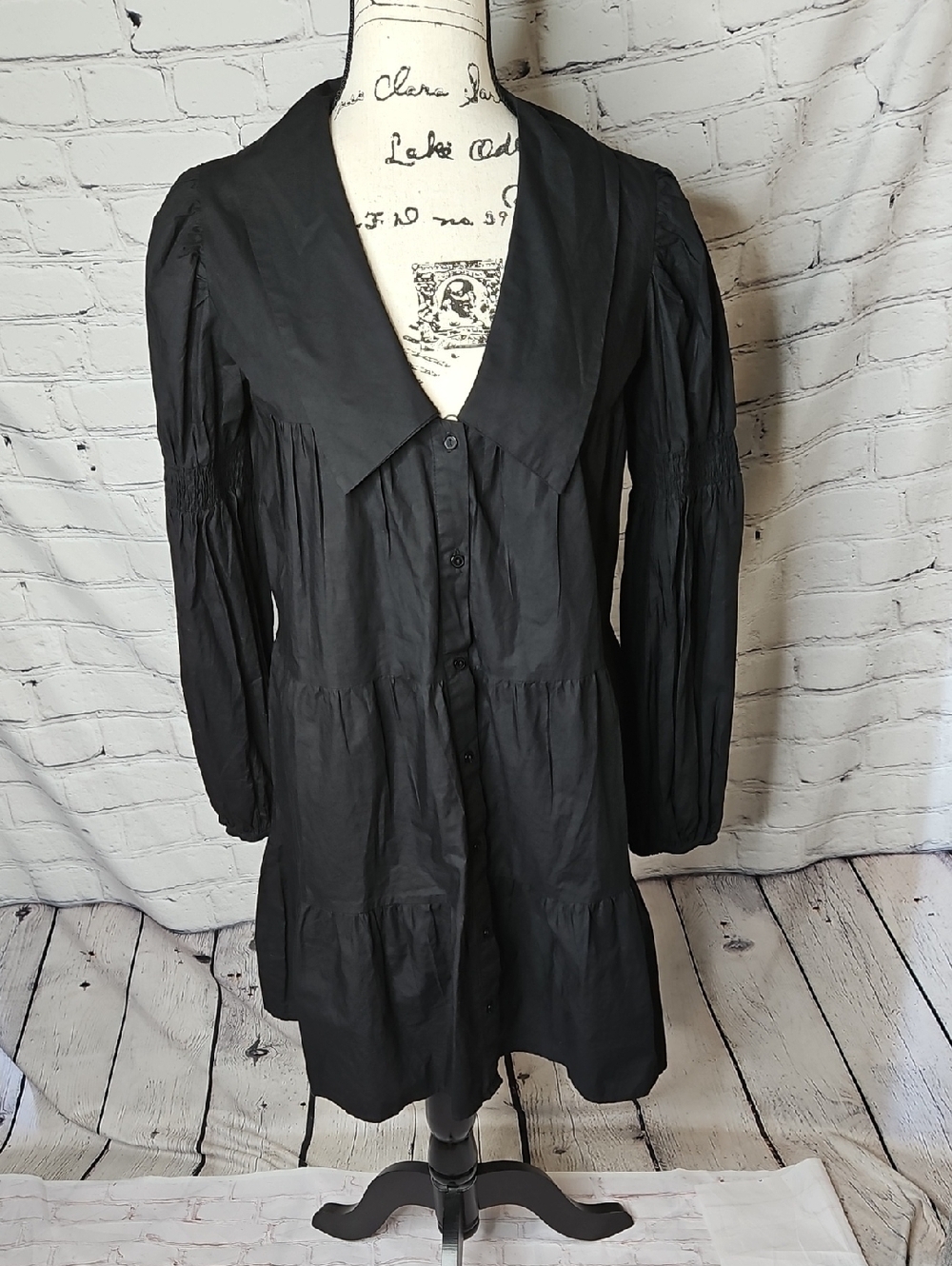 Stradivarius poplin smock mini dress with collar detail in black Size Small NWT